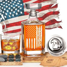 Patriotic Whiskey Decanter (Engraved "We The People" & American Flag) – 750ml Set with 2 Glasses, Ideal Christmas Patriotic Whiskey Decanter (Engraved "We The People" & American Flag) – 750ml Set with 2 Glasses, Ideal Christmas